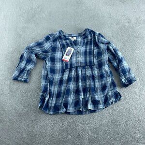 Wrangler Womens M Blue Plaid Button-Front Tunic Blouse  Cotton  NWT 5659